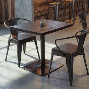 Table de bistrot HWC-H10, table de bar, table de comptoir, style industriel gastronomique, m&eacute;tal, bois massif d'orme MVG 70 x 70 cmbrun fonc&eacute; - Neuf