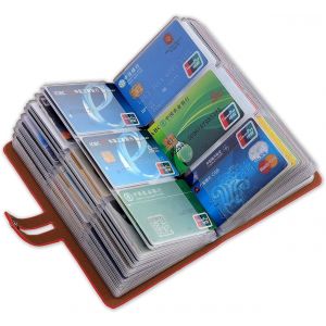 Porte-cartes de visite en cuir, porte-cartes de crédit anti-RFID, porte-cartes de visite professionnel et porte-cartes, protège-cartes de crédit - Peut contenir 96 cartes (rouge) - Neuf