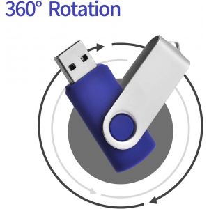 Pack of 2 16GB USB 2.0 Flash Drive Swivel USB Flash Drive with Ropes,Good Gift for Kids,Parents and Friends (16G,Black/Blue) - Neuf