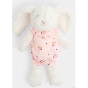 Doudou lapin blanc Obaibi peluche enfant poupée habit rose à fleurs jouet bébé - Neuf
