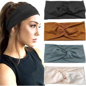 4 Pi&egrave;ces Bandeau Cheveux Femme Large &Eacute;lastique, Yoga Sport Headband Serre Tete Femme,Vintage Accessoires Cheveux - Neuf