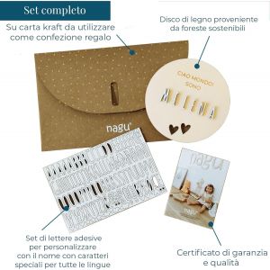 Trahoo-&reg; Cadeau Naissance B&eacute;b&eacute; Personnalis&eacute;. Plaque Bois 12 Cm Avec &Eacute;toiles Ou Coeurs, &laquo; Hello World &raquo; Et Pr&eacute;nom. Coffret Cadeau B&eacute;b&eacute; Personnalis&eacute; Fille Ou Gar&ccedil;on Avec Lettres Autocollantes - Neuf