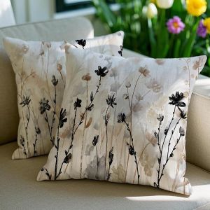 Cauc-Lot De 2 Fleurs Housse De Coussin 45x45 D&eacute;coration Moderne Imperm&eacute;able Housse Coussin Ext&eacute;rieur Abstrait Housses D'oreiller Peinture &Agrave; L'encre Canap&eacute; Chambre Lit Jardin - Neuf