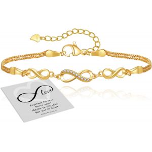 Bracelet Argent 925 Femme, Bracelet Infini Zirconium Argent, Bracelet Réglable Coeur D¿Or Bracelet Argent Symbole Infini Bracelet D¿Amitié Bijoux Cadeaux Pour Femmes - Neuf