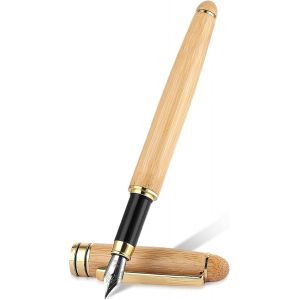 Kalhj-Stylos Plume En Bambou Fabriqués À La Main,Avec Convertisseur De Recharge D'encre,Stylo Plume En Bois De Bambou Naturel De 0,5 Mm,Stylos À Pointe Fine Vintage De Luxe Pour Journal, - Neuf