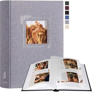 Album Photo Scrapbooking,Petit Lin conception de fen&ecirc;tre DIY Album 60 Pages Blanches Avec S&eacute;parateurs de Cellophane Pour 9x13cm 10x15cm 13x18cm Photos (19x27cm,Gris) - Neuf