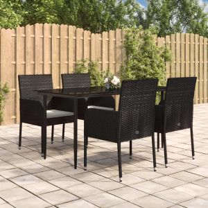 Prolenta Premium - Ensemble &Agrave; Manger De Jardin Coussins 5pcs Noir R&eacute;sine Tress&eacute;e - Neuf