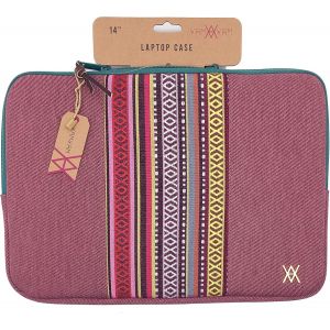 acdsgd-VAMVAM by Wondee Housse pour Ordinateur Portable jusqu'&agrave; 14"" Couleur Cerise avec Bande d&eacute;corative en Tissu de Style Ethnique de Couleurs, rembourr&eacute;e et renforc&eacute;e avec Fermeture &eacute;clair - Neuf