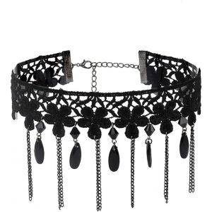Kal-Collier Ras Du Cou En Dentelle Noire Avec Pendentif En Cristal - Style Gothique Creux - Accessoires D'halloween Pour Femmes Et Filles - Neuf
