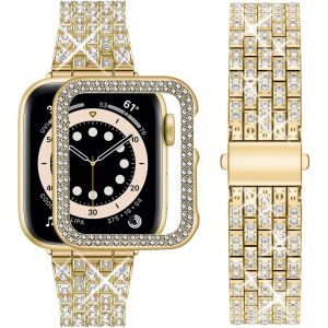 BNHGO-Wutwuk Compatible Bracelet Apple Watch 40mm, Bling Métal Femme Brillant Bracelet de Montre avec Protective Coque, Remplacement de Bracelet avec Strass Diamant pour iWatch Séries SE 2/SE 6 5 4, - Neuf