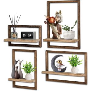 Cauc-Lot De 4 &Eacute;tag&egrave;re Murale Bois, &Eacute;tag&egrave;re Flottante Rustique Pour D&eacute;coration Murale, &Eacute;tag&egrave;re Murale Flottante Pour Chambre, Salon, Salle De Bains Ou Cuisine - Neuf