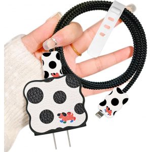 TRAHOO-Kits de Protecteur pour Chargeur de 18/20W Compatible avec iPhone, Protege C&acirc;ble Chargeur en PU Souple avec Dessin de Chien pour Femmes, Protecteur pour Raccords de C&acirc;bles Type-C/L, Blanc Noir - Neuf