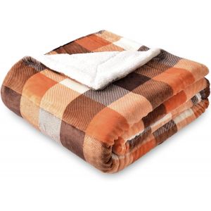Ulteronixshop-Plaid Couverture Polaire 150 x 200 cm Orange, Plaid pour Canap&eacute;, Couverture Sherpa Double Face Super Douce &agrave; Carreaux Literie Luxueuse - Neuf