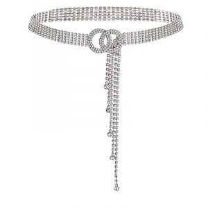 Ceinture À Double Anneau Et Strass (Argent), Ceinture À Strass Pour Femme, Ceinture À Chaîne Et Anneau Torique, Ceinture En Cristal Pour Robe - Neuf