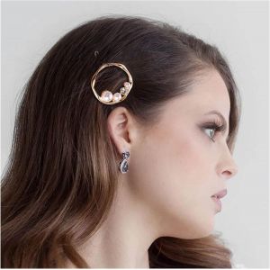 Kalvd-Barrette Cercle Perle Boho Barrette Rhinestone Hollow Cirlce Side Clip Hairpin Vintage Gold Hair Barrette Clips Open Circle Hairclip Decorative Hair Accessory For Women And Girl Headdress - Neuf