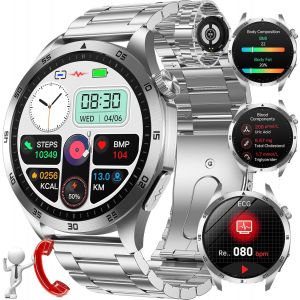 Wgzixezn Ecg Montre Intelligente Homme Appel Bluetooth Smartwatch Ecg 1,43"" Bracelet Intelligent Avec Acide Urique/Spo2/Bmi/Fréquence Cardiaque Sportif Fitness Tracker Etanche Ip68 Montre Sport - Neuf