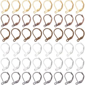 Kal-1boîte 180pièces Crochets De Boucle D'oreille À Levier En Vrac Français Crochet De Boucle D'oreille Levier Arrière Fils D'oreille Avec Boucle Ouverte Hypoallergénique En Laiton Leviers Cerce - Neuf