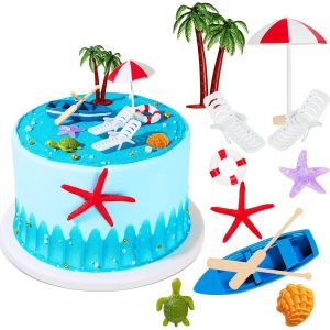 Subzonal-12 Décoration De Gâteau De Plage Hawaïenne Toppers De Gâteaux Parapluie Et Chaise De Plage D'été Toppers De Gâteau De Palmier Vert Pour Décoration Soirée À Thème Hawaïenne - Neuf