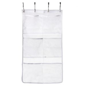 Organisateur de douche suspendu en tissu polyester 63 x 36 cm avec 4 crochets - 4 poches pour &eacute;conomiser l'espace dans la salle de bain et ranger shampoing, apr&egrave;s-shampoing et s&egrave;che-cheveux - Neuf