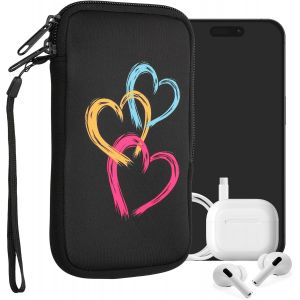 KAL-Housse De Protection Pour Smartphone L - 6,5"" - Sacoche De Protection Pour T&eacute;l&eacute;phone Portable En N&eacute;opr&egrave;ne Coeurs Fuchsia-Orange-Noir - Neuf
