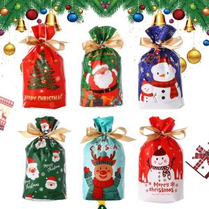 50pcs No&euml;l Sacs-Cadeaux, Bonbons De No&euml;l Des Sacs, Des Sacs De No&euml;l, De No&euml;l Cordon De Serrage Sacs-Cadeaux, F&ecirc;te Des Sacs De F&ecirc;te De No&euml;l Bonbons Sacs - Neuf