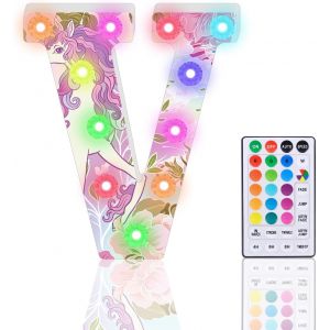 Lettres Lumineuses Led &Agrave; Paillettes Avec 18 Couleurs Changeantes,Veilleuse Avec T&eacute;l&eacute;commande Pour Filles,Cadeau D'anniversaire, Bar, F&ecirc;te De Mariage, No&euml;l, D&eacute;coration Murale De Table,V - Neuf