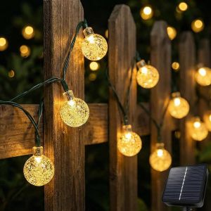 Kalanka-Guirlande Lumineuse Solaire D'ext&eacute;rieur - 40 Led - Avec Minuterie - Ip65 - 8 Modes - Boules De Cristal &Eacute;tanches - Pour Jardin, Balcon, Terrasse, No&euml;l, Mariages, F&ecirc;tes, Arbres - Blanc Chaud - Neuf