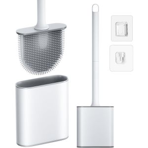 Brosse Toilettes WC Silicone Amovible,Brosse WC Suspendu avec Base Séchage Rapide,Balai Toilette WC Silicone NettoFlexible,Tête Plate Balayette WC Installation Murale et Debout - Neuf