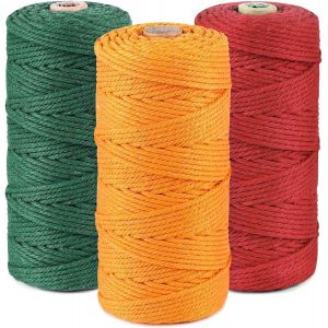 Kalanka-3mm Corde Macramé Couleur, 300m Fil Pour Macramé,3 Rouleau Fil De Coton Macramé Pour Suspension Murale,Travaux Manuels,Tricot,Projets De Bricolage Tapisserie Attrape-Rêves(Rouge,Vert,Jaune Do - Neuf