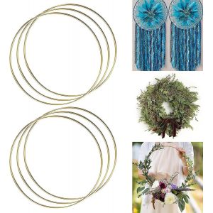 6 Pi&egrave;ces 20cm Grands Cerceaux En M&eacute;tal Bagues D'artisanat Floral En Acier Silver Metal Macram&eacute; Hoops - Neuf