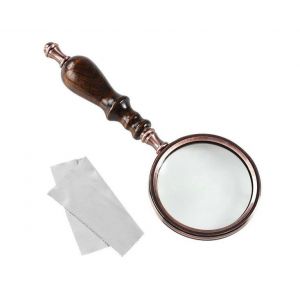 Loupe À Manche En Bois Avec Monture En Cuivre, Lentille Optique 10x Pour La Lecture Et L'examen Détaillé - Neuf