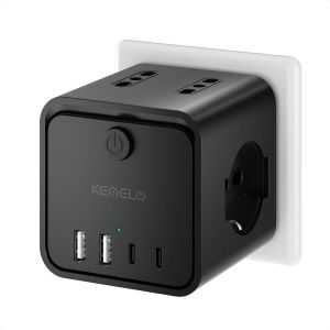 Multiprise &eacute;lectrique avec 4 prises universelles 10/16A ITA et Schuko, multiprise avec 2 USB A+2 USB C, prise multiple prise plate peu encombrante avec interrupteurs pour maison, bureau noir - Neuf