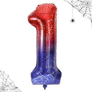 SJZG-Ballon D`Anniversaire Chiffre Toile D`Araign&eacute;e G&eacute;ant 101,6Cm, Grands Ballons Chiffres Th&egrave;me Araign&eacute;e D&eacute;corations F&ecirc;te H&eacute;ros Rouge Et Bleu Pour Gar&ccedil;ons Enfants Anniversaire Halloween F&ecirc;te (1) - Neuf