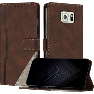 Kal-Étui Pour Samsung Galaxy S6 Edge Plus, Housse En Cuir Pu Avec [Protection Antichoc Tpu] [Fonction Support] [Porte-Cartes ] Antichoc Magnétique Coque Pour Galaxy S6 Edge Plus - Marron - Neuf
