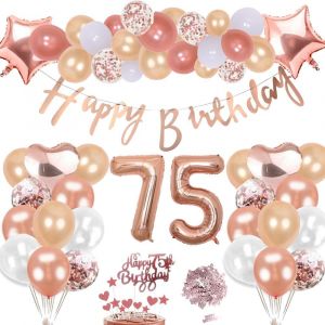 Décoration 75 Ans Anniversaire Or Rose pour Fille ,Géant C?ur Chiffre Helium Gonflable Ballons de Baudruche Joyeux Anniversaire Bannière Ballon Confettis Table Gâteau Cadeau pour 75 ans Femme Fête - Neuf