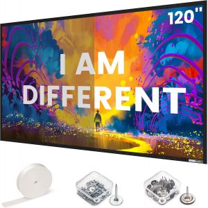 Écran De Projection À Gain Élevé ¿ Cadre Fixe Et Montage Mural ¿ Haute Luminosité 2,6 X Gain Et Contraste Élevé 30% Alr ¿ Écran Blanc 16:9 120"" ¿ Découpable À 100/80/72/60"",Etc. - Neuf