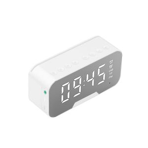 R&eacute;veil miroir LED avec haut-parleur Bluetooth, radio FM, double alarme, affichage de la temp&eacute;rature, blanc - Neuf