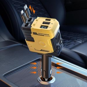 Chargeur Voiture R&eacute;tractable,4 En 1 Chargeur Allume Cigare,Accessoire Voiture Interieur,Adaptateur Prise Allume Cigare Usb C Pour Iphone,Samsung,Android Telephone Tablette Automobile,Jaune - Neuf