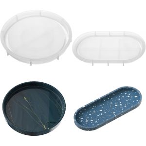 2 Pi&egrave;ces Moule &Agrave; B&eacute;ton Rond Moule &Agrave; Plateau Ovale En Silicone Moule Plateau Resine Epoxy Moule De Plateau En Silicone Rainur&eacute; Moule Silicone Dessous De Verre Pour Sous-Verres, Coupes &Agrave; Fruits - Neuf