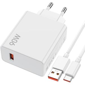 CMWX-90W Chargeur Rapide avec Câble USB C 1M pour Xiaomi 15 14 13 Ultra POCO F6 X7 F7 Pro,Adaptateur de Chargeur Rapide 90W Charge Turbo Câble USB C pour Xiaomi Redmi 14C 13C Note 14 13 12S 11S 10 9 - Neuf