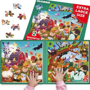 KAL-Puzzle Magn&eacute;tique Enfant 3 4 5 Ans - 2X48 Pi&egrave;ces Jeux Magn&eacute;tique Enfant - Jeux Voyage Pour 5 6 Ans - Jouets Pour L'Avion Avec Ferme Et For&ecirc;t Animaux - Cadeau &Eacute;ducatif Gar&ccedil;ons Et Filles - Neuf