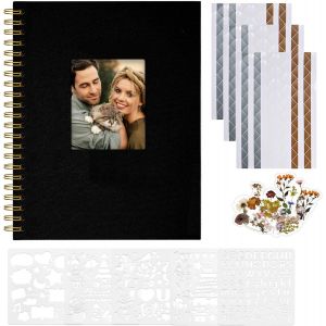 Album Photo Scrapbooking,28,5 x 20,5 cm Album Photo en Lin avec 40 Pages Papier Kraft Blanc Vierge,Kit de Fournitures de Scrapbooking DIY pour Couple B&eacute;b&eacute; Famille Mariage,Noir - Neuf