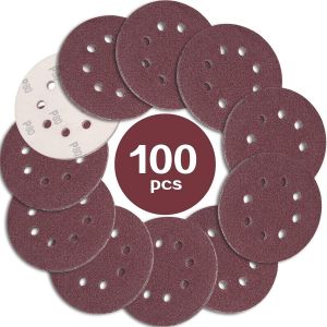 105PCS Disque de Ponçage 125mm, Disques a Poncer Papier Abrasifs 8 trous Idéal pour Poncer/Polir pour Ponceuse Excentrique (Grain 40/60/80/150/240/320/600) - Neuf