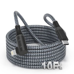Ersan-Câble Usb C Vers Lightning Coudé, 3m Câble De Chargeur Iphone À 90 Degrés [Certifié Mfi] Chargeur Iphone Long Et Rapide En Nylon Tressé Compatible Avec Iphone 13/13 Pro Max/13 Mini/12/11/Xs/Xr/ - Neuf