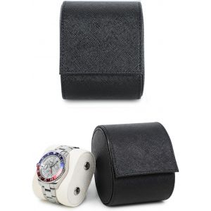 Kal-Étui De Rangement Pour Montre En Cuir Saffiano Boîte De Montre De Voyage En Cuir Pour 1 Montre Étui De Montre Portable Pour Homme Avec Coussins Amovibles (Noir) - Neuf