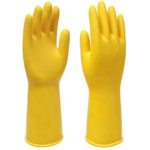 [12 Paires] Gants De Vaisselle En Caoutchouc Extra Larges, Ultra-R&eacute;sistants Et Multi-Usages - 28 Cm, Doublure Floqu&eacute;e Jaune - Nettoyage De La Cuisine, Vaisselle, Travaux Intensifs, Usage Moyen - Neuf