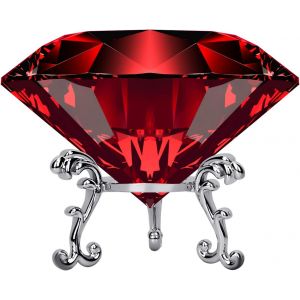 Poids En Cristal De Diamant Synth&eacute;tique Rouge Brillant - Diam&egrave;tre 8cm Taill&eacute; &Agrave; La Main Sur Socle M&eacute;tallique D&eacute;coratif Pour Mariages Et Bureaux - Neuf