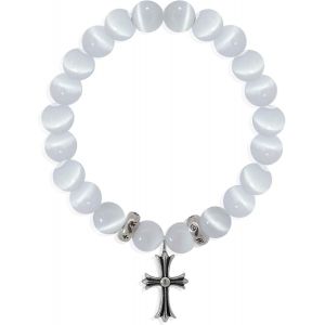 Eryi-Bracelet Pierre Naturel Précieuse Avec Charm Chrome Croix Plaqué Argent Sterling 925 Pour Hommes Et Femmes Bracelet Unisex - Neuf
