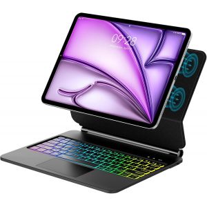 Clavier Ipad Air 13 2024/2025/Ipad Pro 12.9 (6e, 5e, 4e, 3e Gén), Magic Keyboard, Flottant Magnétique Conception Avec Touchpad, Rétroéclairage 7 Couleurs, Azerty Étui Clavier Magnétique, Noir - Neuf
