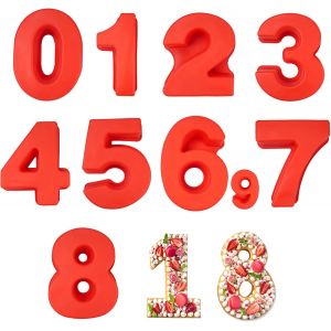 SUBZONAL-9 Pièces Number Cake Moule Grands Moule Cake Silicone 3D Numérique de Boulangerie D'anniversaire Rouge Moule Number Cake pour Anniversaires Mariages Fêtes(0-8) - Neuf